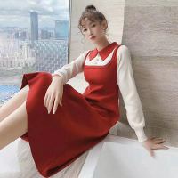 班俏BANQIAO2021年秋季韩版新款时尚修身中长毛衣针织打底裙气质拼色连衣裙女装