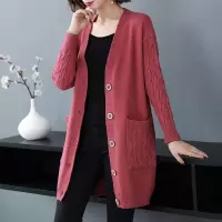 班俏BANQIAO开衫毛衣女中长款宽松薄款2021年新款大码春秋季网红穿搭针织外套