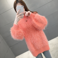 班俏BANQIAO小个子很仙的亮丝毛衣女2021秋季款韩宽松外套慵懒风长毛纯色针织衫