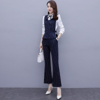 班俏BANQIAO秋季新款韩版名媛气质长袖收腰显瘦阔腿裤两件套洋气时尚减龄套装
