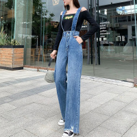 班俏BANQIAO2021秋装新款韩版牛仔裤女背带裤两穿高腰显瘦垂感宽松直筒拖地裤