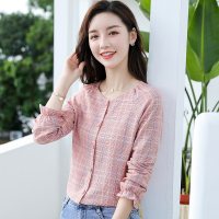 班俏BANQIAO长袖衬衫女士设计感小众轻熟2021春秋装新款圆领薄款上衣含棉衬衣