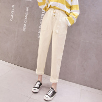 班俏BANQIAO高腰工装裤子女2021秋季新款宽松显瘦时尚休闲九分哈伦裤ins超火