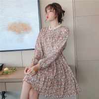 班俏BANQIAO2021春季新款法式复古别致设计感小众碎花百褶裙收腰显瘦连衣裙女