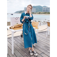 班俏BANQIAO连衣裙女2021新款春秋法式复古裙子女神范收腰显瘦气质衬衫长裙潮