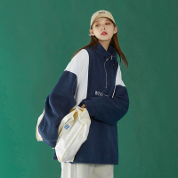 班俏BANQIAO立领卫衣2021新款女春秋装初中高中学生宽松韩版字母刺绣ins上衣