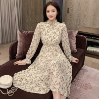 班俏BANQIAO法式复古小众小个子碎花连衣裙女春秋中长款收腰显瘦气质心机裙子