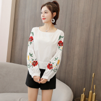 班俏BANQIAO2021秋装新款韩版宽松灯笼袖衬衫女长袖重工刺绣雪纺衫时尚小衫潮