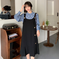 班俏BANQIAO秋季大码女装胖MM宽松波点衬衣套装清新减龄显瘦遮肉背心裙两件套