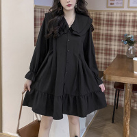 班俏BANQIAO2021秋季新款大码宽松娃娃领连衣裙减龄洋气女适合胖子穿的裙子女装