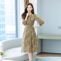班俏BANQIAO轻熟风碎花连衣裙女秋装2021年新款流行气质高腰时尚雪纺过膝长裙