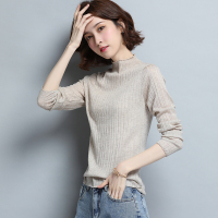 班俏BANQIAO薄款针织衫女2023秋冬新款半高领长袖修身上衣气质显瘦打底衫毛衣