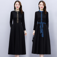 班俏BANQIAO赫本风小黑裙春秋新款法式修身礼服女显瘦大码中长款A字裙连衣裙