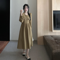 班俏BANQIAO大码女装胖MM秋冬新款法式复古方领设计感收腰显瘦连衣裙