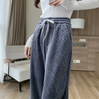 班俏BANQIAO棋盘格阔腿裤女秋冬高腰垂感雪尼尔裤宽松显瘦休闲金丝绒拖地