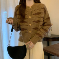 班俏BANQIAO波浪条纹毛衣女2023年春秋季设计感小众针织开衫百搭慵懒风上衣潮