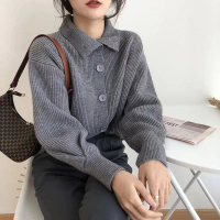 班俏BANQIAO2023新款纯色针织开衫复古小香风韩版宽松毛衣女装春秋季软糯外套