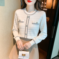 班俏BANQIAO时尚圆领长袖针织衫毛衣2022秋冬新款洋气百搭打底衫小众别致上衣