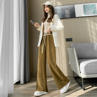 班俏BANQIAO雪尼尔阔腿裤女秋冬加绒2024新款高腰垂感休闲直筒灯芯绒裤子