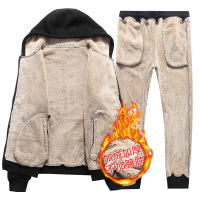 冬季男士休闲套装加绒加厚保暖运动服大码卫衣仿羊羔绒外套男球服女