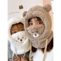 毛绒雷锋帽女秋冬季百搭冬天可爱小熊耳朵围巾护耳保暖帽子韩版潮