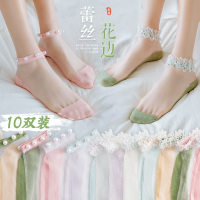 袜子女士短袜浅口春夏季玻璃丝袜夏天薄款花边棉底水晶船袜春秋潮