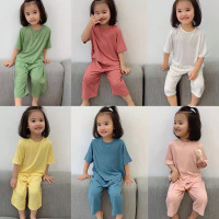 童装纯棉儿童莫代尔空调服夏季宽松薄款柔软家居服男女宝宝睡衣潮