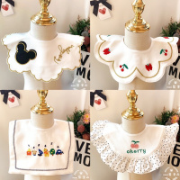 秋季新款婴儿围嘴纯棉围兜宝宝口水巾儿360度可旋转花瓣饭兜