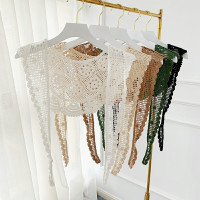 日系仙气田园学生蕾丝披肩女小坎肩配裙子缕空围巾韩版打结假领子