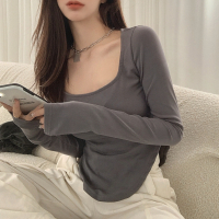 不规则开叉辣妹长袖T恤女2021春秋季韩版修身短款显瘦薄款打底衫