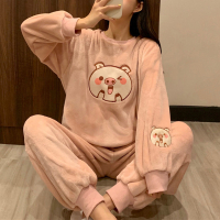 冬天绒睡衣女士秋冬季加厚加绒法兰绒可爱卡通学生家居服套装