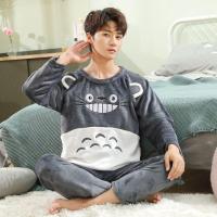 睡衣男冬季加厚加绒秋冬款男士法兰绒青年家居服可外穿大码