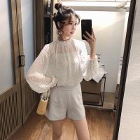 春季女装新款气质白色波点雪纺衫女木耳边灯笼袖吊带上衣两件套潮