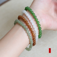 依帝魅时尚饰品天然和田玉手串碧玉羊脂白玉且末糖玉藕粉黄mm6女款单圈圆珠手链送家人送朋友送恋人