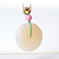 依帝魅项链和田玉藕粉平安扣玉坠子女吊坠天然玉石项链女款挂件带证书支持全国复检