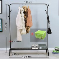 艺嘉赫ins网红落地挂衣架单杆晾衣架卧室衣帽架简易晾衣杆置地凉晒衣架 105cm黑色中号旗舰款+6衣帽挂钩+置