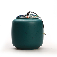 艺嘉赫茶叶罐陶瓷茶罐小号普洱密封茶叶盒茶叶包装盒铁盒茶盒茶具 大柱罐-孔雀蓝