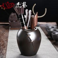 艺嘉赫陶瓷茶道六君子套装收纳筒黑檀木实木茶具配件家用竹制茶艺组摆件 古陶【茶道】黑禅配件升级