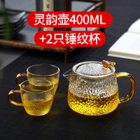 艺嘉赫玻璃茶壶单壶功夫泡茶壶煮茶家用耐高温过滤花茶壶小红茶茶具套装 400ml灵韵壶+2只锤纹杯