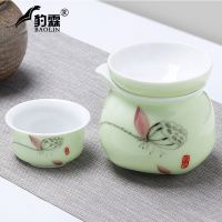 艺嘉赫茶漏网茶滤器茶隔陶瓷套装茶具配件茶叶过滤网泡茶器茶杯 茶漏+送公道杯-翡翠绿-荷花