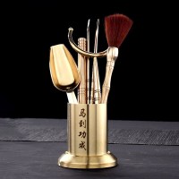 艺嘉赫纯铜夹杯子的夹子茶具配件茶道六君子套装茶杯夹茶叶夹茶镊子茶夹 马到功成纯铜茶道六君子