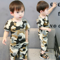 95%棉韩版童装儿童夏装婴儿夏季衣服男宝宝迷彩短袖短裤两件套装