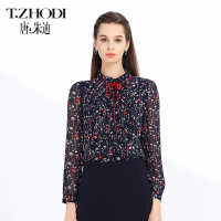 T.ZHODI/唐朱迪女装2019春季专柜同款蕾丝抽褶雪纺衫T102016