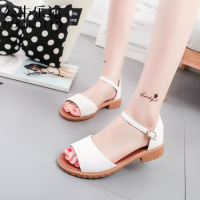 公牛乐途新款韩版2021夏季凉鞋女时尚潮露趾粗跟低跟绒面百搭凉鞋