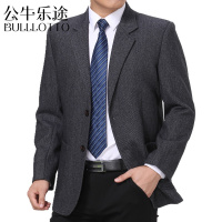 公牛乐途2021新款小西装中年男士西服单件上衣中老年男休闲爸爸装羊毛西装外套