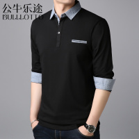 公牛乐途2021春秋男士纯棉长袖T恤青年衬衫领宽松polo衫休闲秋衣上衣外穿潮流