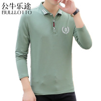 公牛乐途2021春秋天男士长袖T恤带领有领纯棉休闲Polo衫青年修身外穿秋衣打底衫