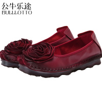 公牛乐途2021牛筋底妈妈鞋真皮韩版复古奶奶鞋防滑软底软皮中年人鞋子女士舒适