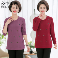 公牛乐途2021中老年女装长袖T恤打底衫宽松加大码洋气中年服装妈妈装春装休闲