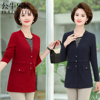 公牛乐途2021中老年妈妈装假两件打底衫长袖上衣T恤中年女装宽松大码春装洋气